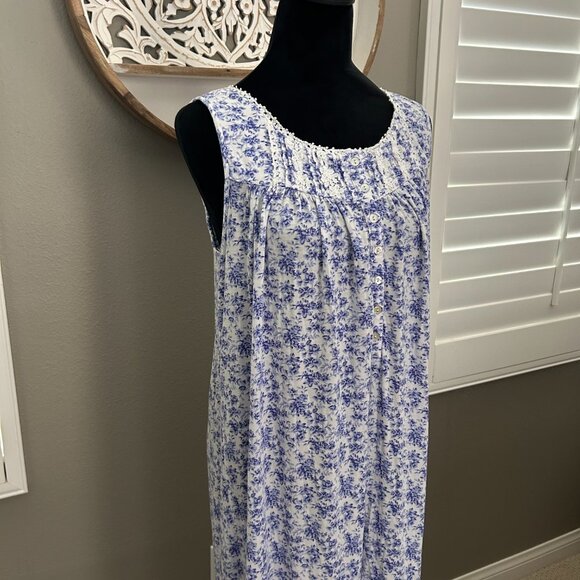 Eileen West Nightgown Blue Floral XS Sleeveless Maxi Cottagecore Sleep Dress - Picture 3 of 7